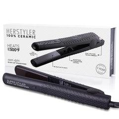 Herstyler Superstyler Onyx Ceramic Flat Iron with ceramic plates for smooth, frizz-free styling.