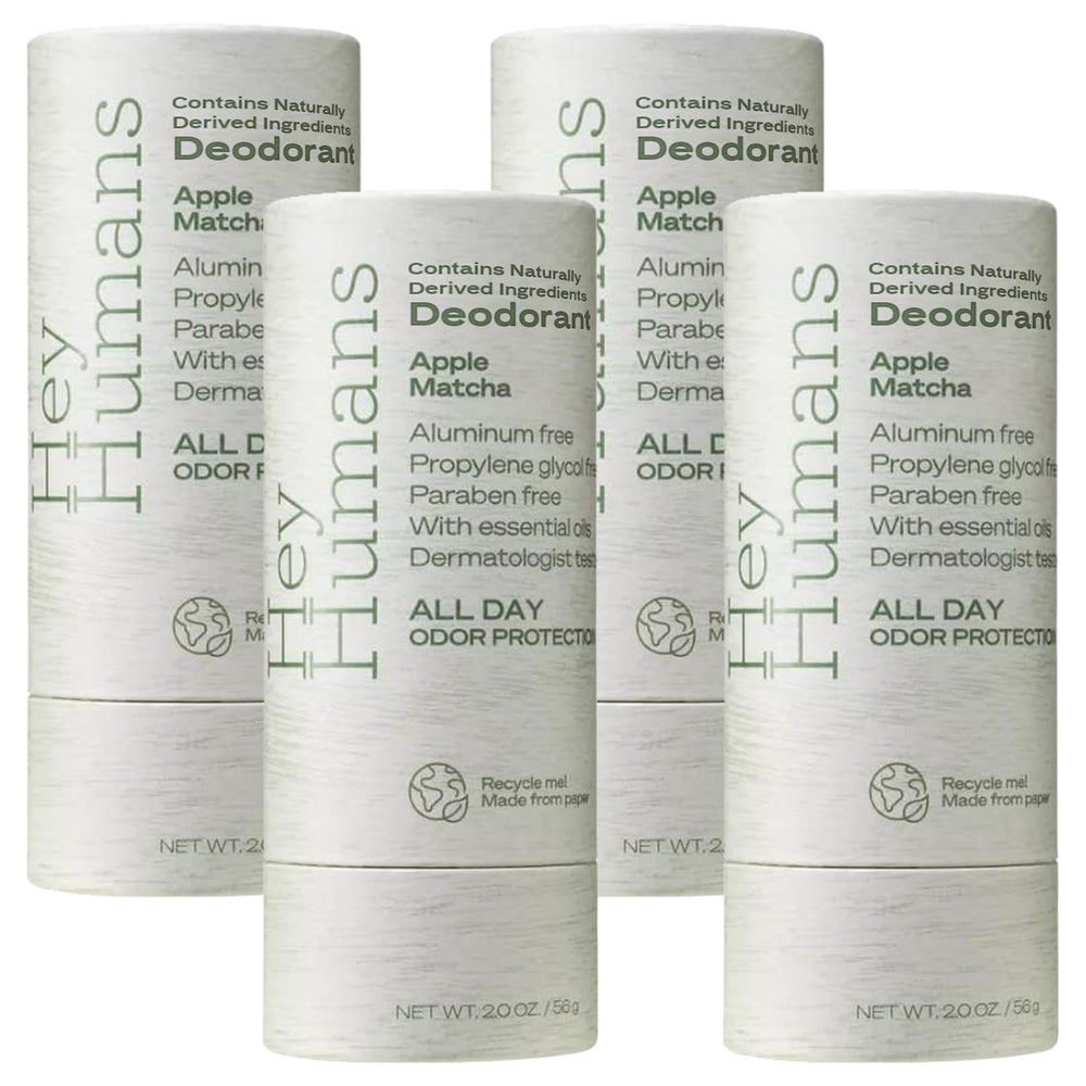 Hey Humans Apple Matcha deodorant bottle shows all-day odor control.
