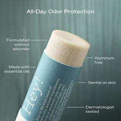 Hey Humans deodorant coconut mint ingredients image emphasizes coconut oil and rosemary.