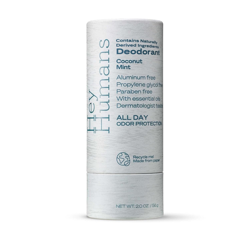 Hey Humans deodorant coconut mint packaging uses sustainable materials for daily freshness.