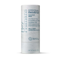 Hey Humans deodorant coconut mint packaging uses sustainable materials for daily freshness.