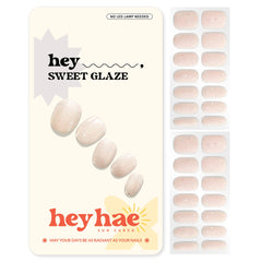 Heyhae Semi Cured Gel Nail Strips in Summer Yellow on nails for a glossy salon-like finish.