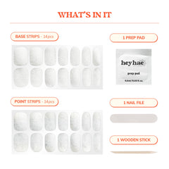 Heyhae semi-cured-nail-strips kit-contents includes 28 strips and essential tools