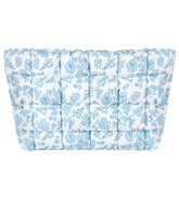 HFLZBRO Puffy makeup bag front view with blue floral quilting for stylish travel organization