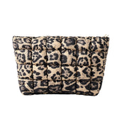 HFLZBRO Puffy makeup bag in brown leopard offers chic storage on the go.