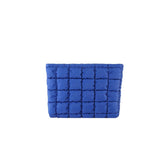HFLZBRO Puffy quilted makeup bag blue front view for stylish travel organization.