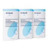 HIBAR sensitive deodorant 3-pack display offering fragrance-free protection for sensitive skin