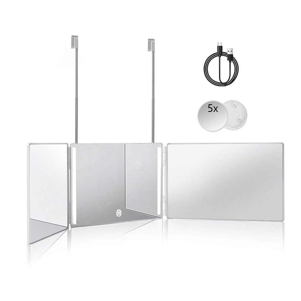 HIEEY 3 Way 360 Trifold Mirror with LED for clear makeup visibility.