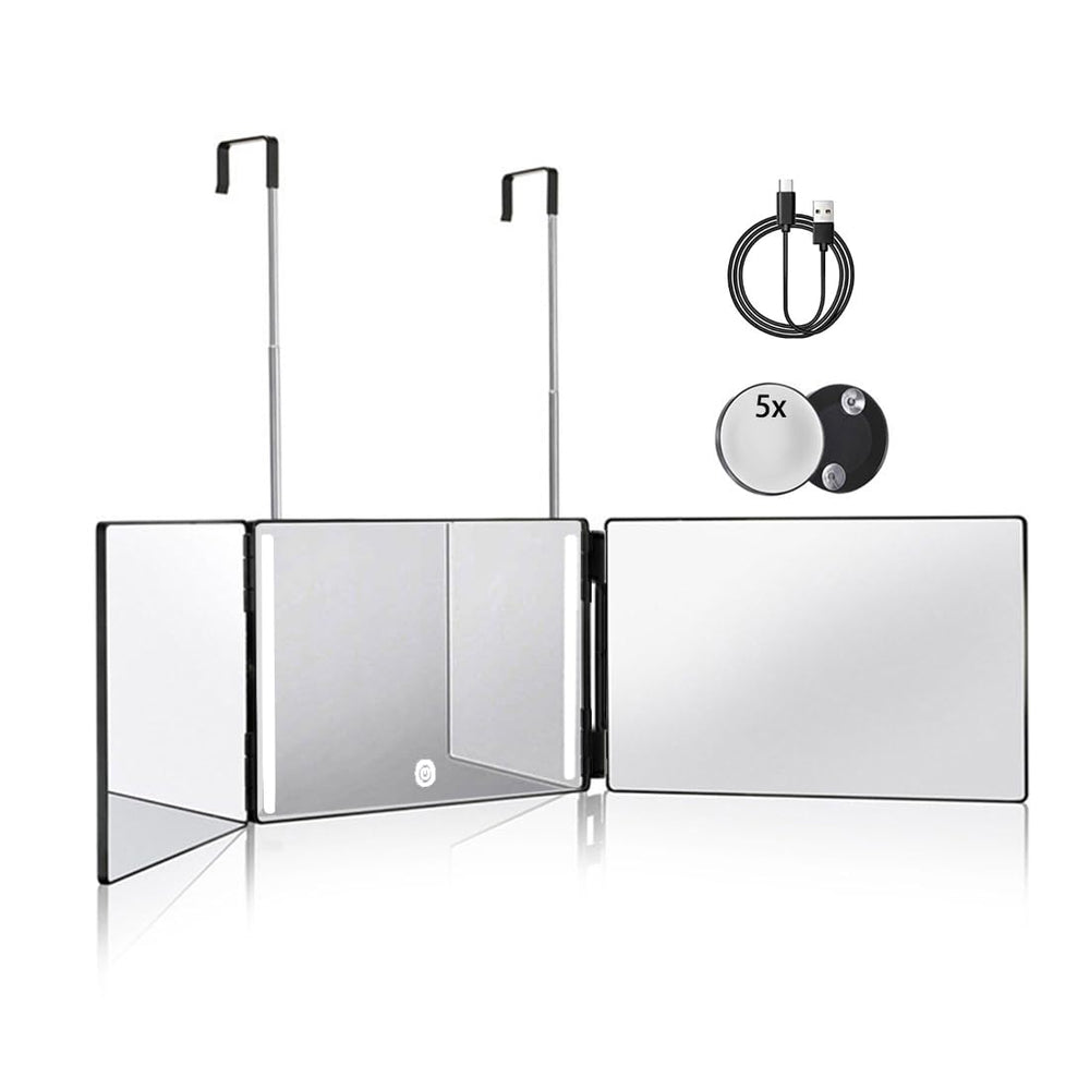 HIEEY 3 Way Mirror with LED lights front view for precise grooming and makeup