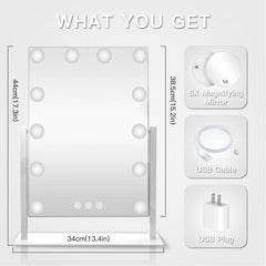 HIEEY Hollywood mirror showing three lighting modes for different looks.