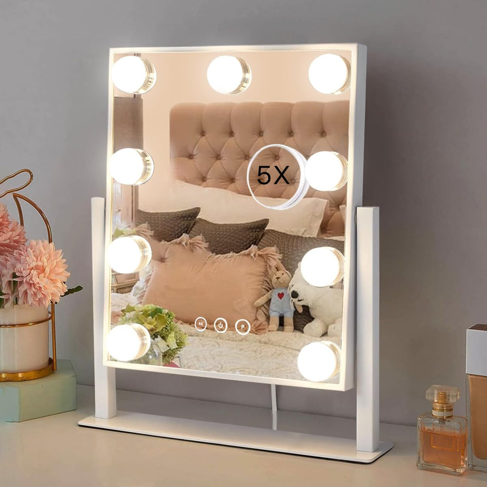 HIEEY Hollywood vanity mirror with 9 dimmable bulbs for even makeup lighting