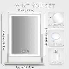 HIEEY makeup mirror showing three color modes for accurate color during makeup tasks