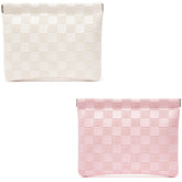 HIGH FIT leather pocket cosmetic bag close-up shows premium PU leather texture and daily-travel durability