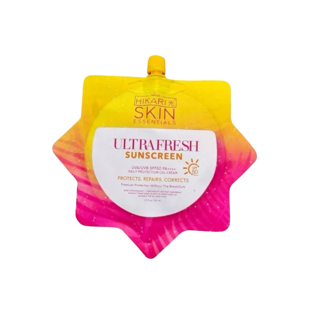 HikariSkin Ultra Fresh Sunscreen gel-cream texture glides smoothly for daily sun protection.