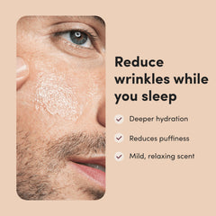 Hims Goodnight Wrinkle Cream with hyaluronic acid close-up highlighting moisture retention.