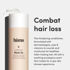 HIMS & HERS Thick Fix bottle pour shows lightweight moisture delivery.