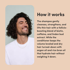 Hims Max Volume shampoo lather scene demonstrates easy rinse and clean feel