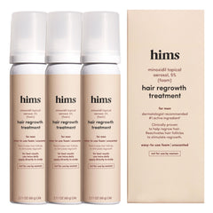 Hims minoxidil 5% bottle for daily scalp treatment promoting fuller hair.
