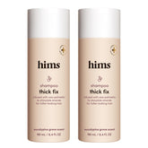 Hims Thick Fix Shampoo bottle front shows vegan formula for scalp care.