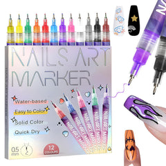 Hinourisha nail art pens show 12 colors for precise home manicure designs.