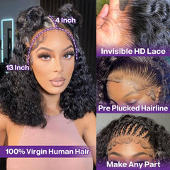 HIRIREMY Deep Wave Bob Wig lace-front 13x4 blends seamlessly with skin tone.