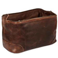 HLC Leather Toiletry Bag top view reveals generous interior for grooming essentials