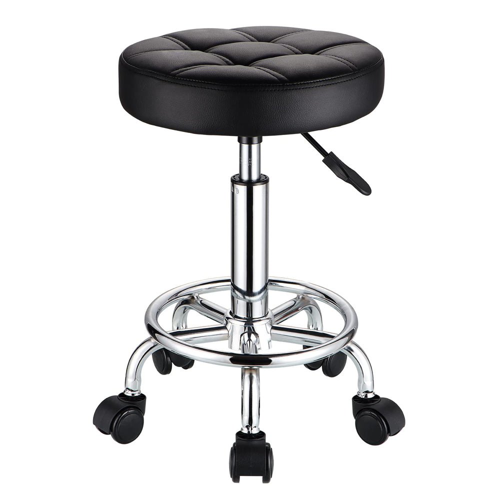 HMTOT round rolling stool with PU leather seat offers adjustable comfort during long sessions