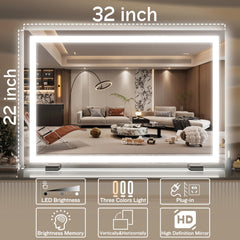 HNV vanity mirror dimmable LED with 3 color options for makeup lighting