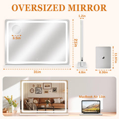 HNV white vanity mirror with desk mount blends clean design and flexible placement