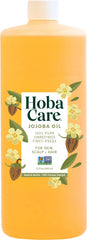 HobaCare Jojoba Oil bottle pour demonstrating quick absorption for skin and hair.