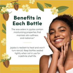 HobaCare Jojoba Oil hair application image emphasizes smoothing shine and frizz control.