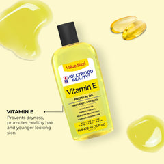 Hollywood Beauty Vitamin E Oil back label with ingredients and usage