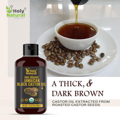 Holy Natural castor oil label close-up for USDA-certified purity in daily use.