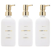 HOMCDALY shampoo dispenser 21oz white-gold pack for organized bathroom storage
