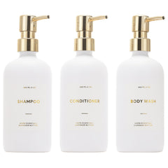 HOMCDALY shampoo dispenser 21oz white-gold pack for organized bathroom storage
