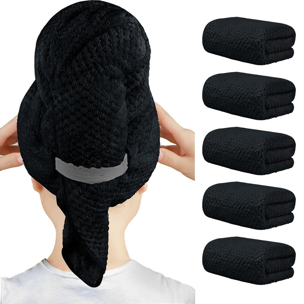 HOMEXCEL microfiber hair towel wrap black, large 40x20, highlighting quick drying and absorbency.