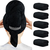 HOMEXCEL microfiber hair towel wrap black, large 40x20, highlighting quick drying and absorbency.