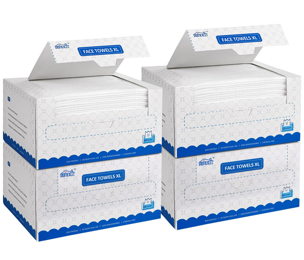 homexcel face towels four-box packaging front view for convenient on-the-go use