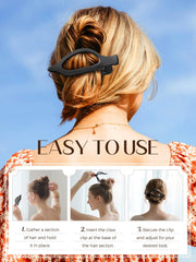 Homsoil flat-design clip in-use showing comfortable, low-profile hair hold.