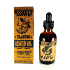 Honest Amish Classic packaging highlights organic formula and trusted beard care heritage.