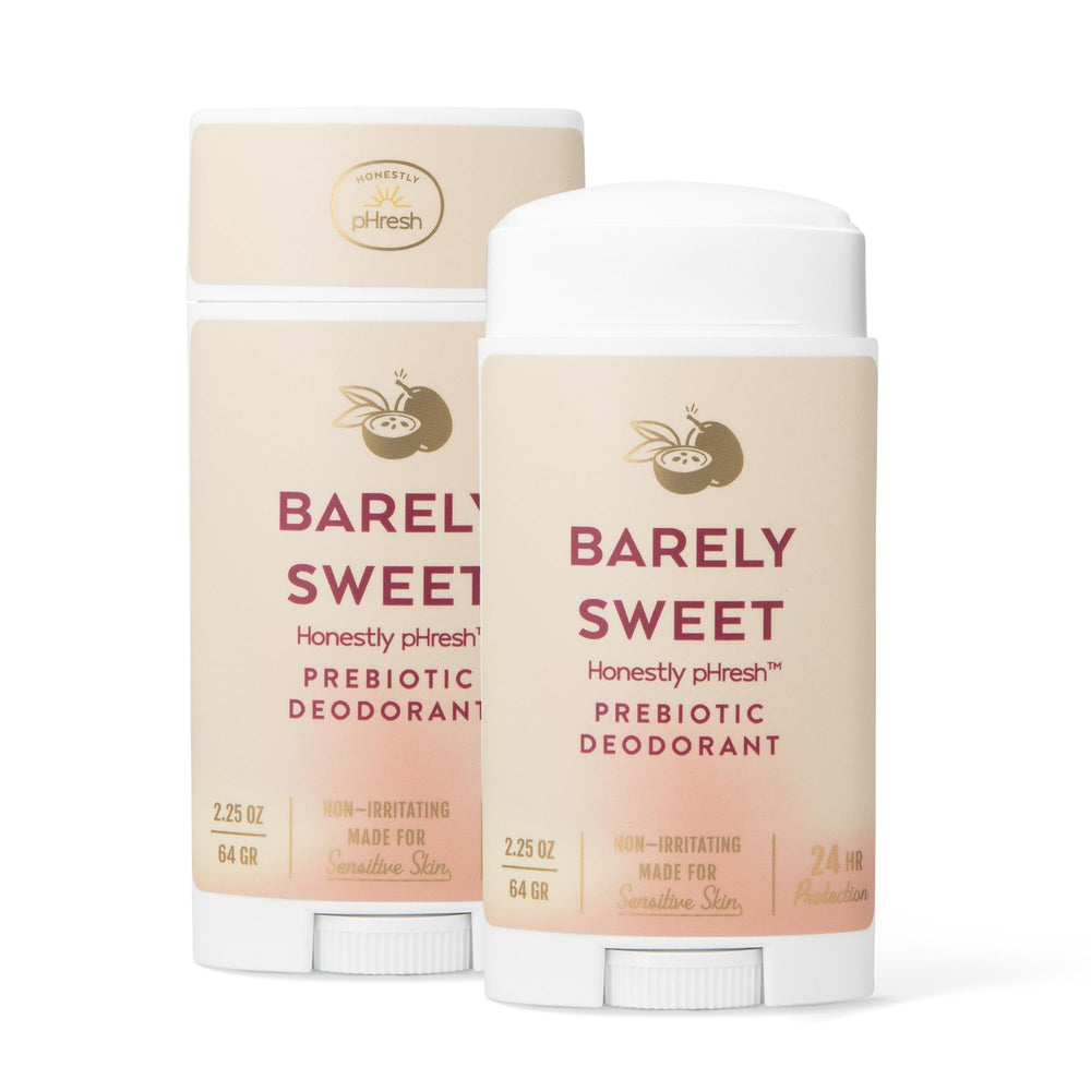 Honestly pHresh prebiotic deodorant bottle demonstrates aluminum-free protection.