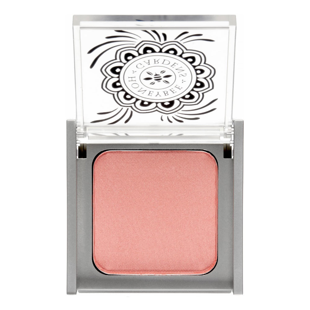 Honeybee Gardens Rendezvous blush compact shows soft neutral rose glow for everyday radiance