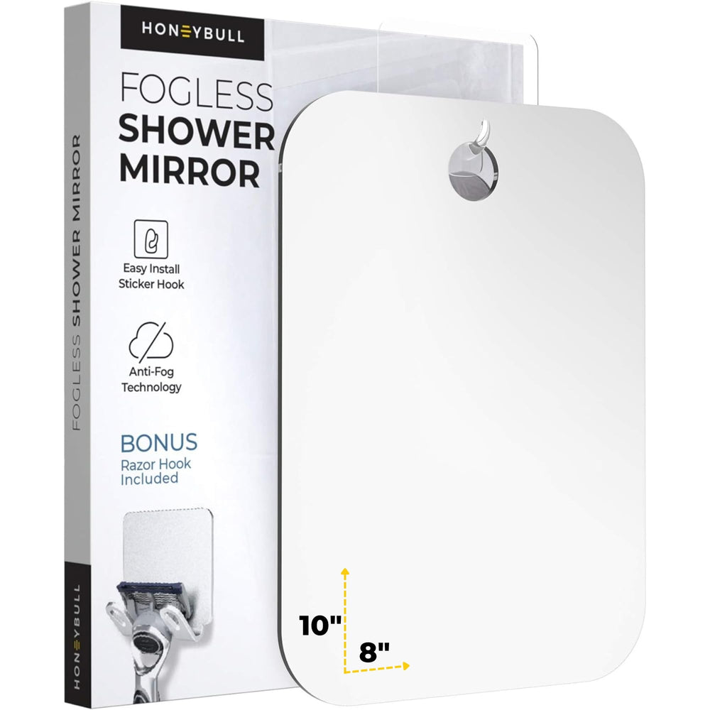 HONEYBULL fogless mirror with anti-fog coating for clear shaving in steamy showers.