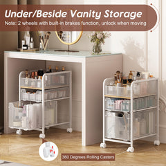 Hongtamoya rolling makeup cart swivels with brakes for stable vanities and workspaces