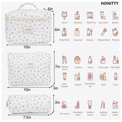 Honitty cotton makeup bag travel 3-piece set for sorting cosmetics and toiletries.
