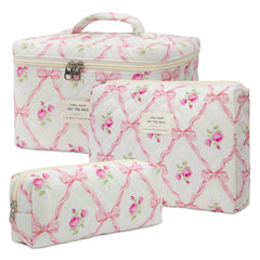 honitty floral makeup bag front view ideal for organizing cosmetics on the go.