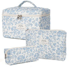 Honitty floral quilted makeup bag close-up showing soft fabric and floral pattern for travel organization