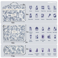 Honitty makeup bag quilted floral side view showing soft fabric and portability