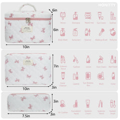 Honitty makeup bag three-piece set sizes, perfect for sorting skincare and cosmetics.