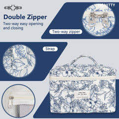 Honitty makeup bag travel closeup highlights lightweight fabric for easy packing